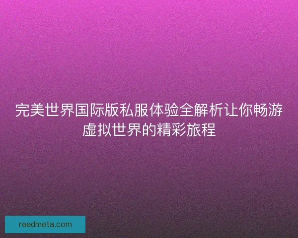 完美世界国际版私服体验全解析让你畅游虚拟世界的精彩旅程