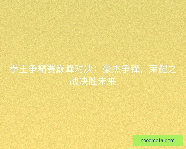 拳王争霸赛巅峰对决：豪杰争锋，荣耀之战决胜未来