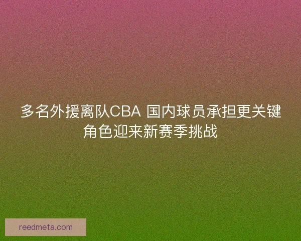 多名外援离队CBA 国内球员承担更关键角色迎来新赛季挑战 多名外援离队CBA 国内球员承担更关键角色迎来新赛季挑战